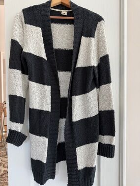 Roxy Navy Blue and Gray Striped Open-Front Cardigan